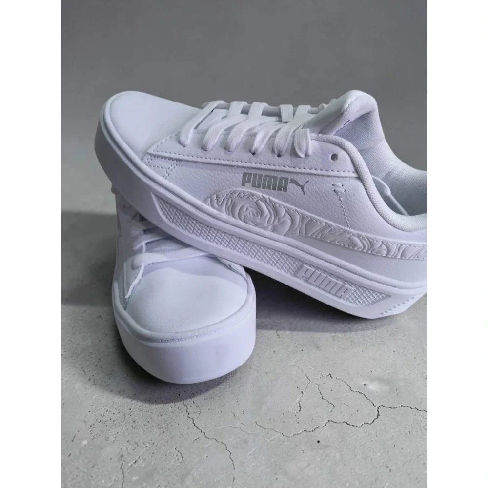 Puma Smash 3.0 L Floral White Leather Platform Sneakers 397578-01 Womens 7.5